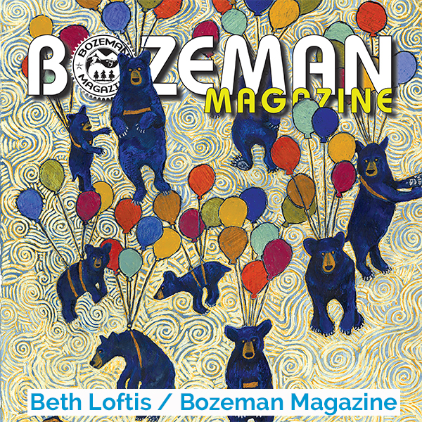 Bozeman Magazine cover featuring a scan of original art by Beth Loftis.