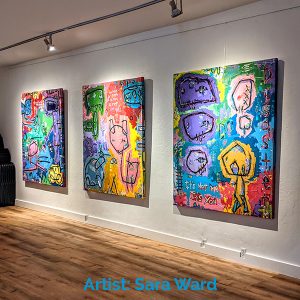 Large modern paintings in a gallery. High resolution copy scanning of original art.